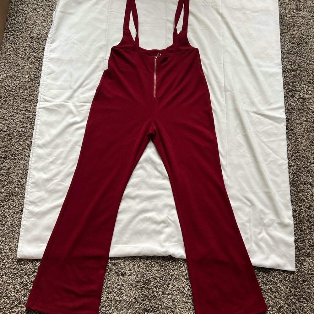 SHEIN Burgundy jumpsuit with Silver Accent